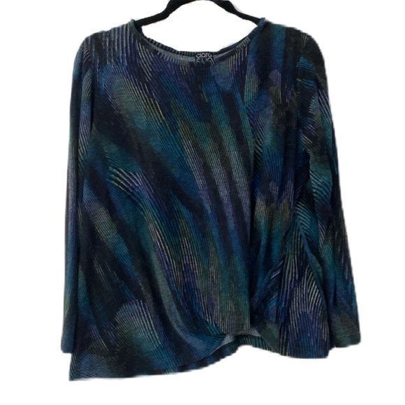 Clara Sun Woo Peacock Pinstripe Patterned Top Knotted Front Blouse Size Medium - Picture 1 of 8